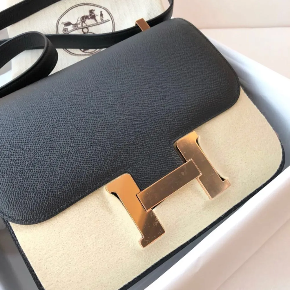Hermès Constance 24 Noir (Black) Epsom Rose Gold Hardware RGHW