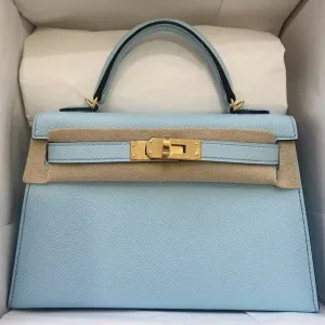 Hermès Kelly 20 Bleu Zephir Sellier Epsom Gold Hardware GHW