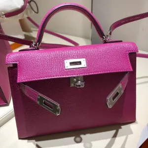 Hermès Kelly 20 Rose Pourpre Chevre Mysore Palladium Hardware PHW