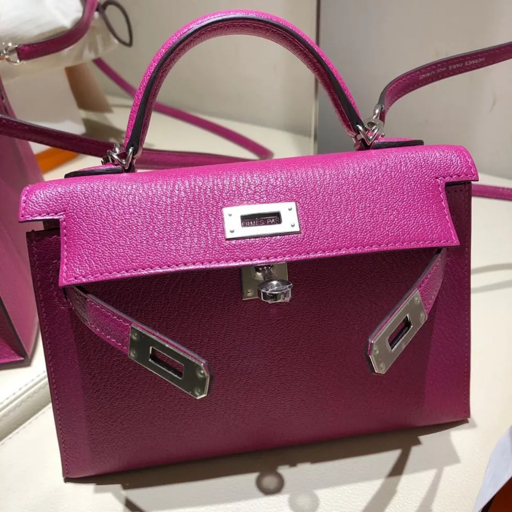 Hermès Kelly 20 Rose Pourpre Chevre Mysore Palladium Hardware PHW