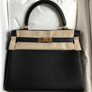 Hermès Kelly 25 Noir (Black) Togo Gold Hardware GHW