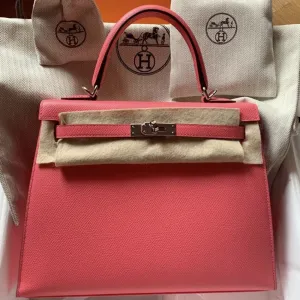 Hermès Kelly 25 Rose Azalee Sellier Epsom Palladium Hardware PHW