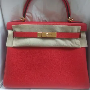 Hermès Kelly 28 Rouge Tomate Taurillon Clemence Gold Hardware GHW