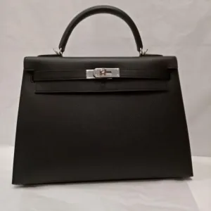 Hermès Kelly 32 Noir (Black) Sellier Epsom Palladium Hardware PHW