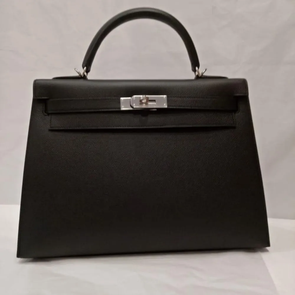 Hermès Kelly 32 Noir (Black) Sellier Epsom Palladium Hardware PHW