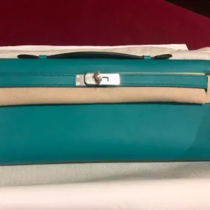 Hermès Kelly Cut Bleu Paon Swift Palladium Hardware PHW