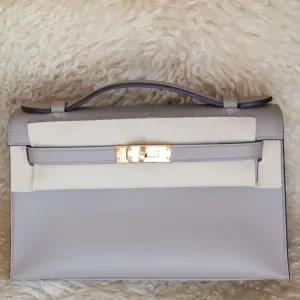 Hermès Kelly Pochette Gris Asphalte Swift Gold Hardware GHW