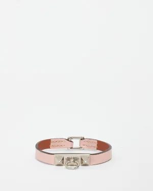Hermès Pink Leather Mini Rivale Bracelet - XS