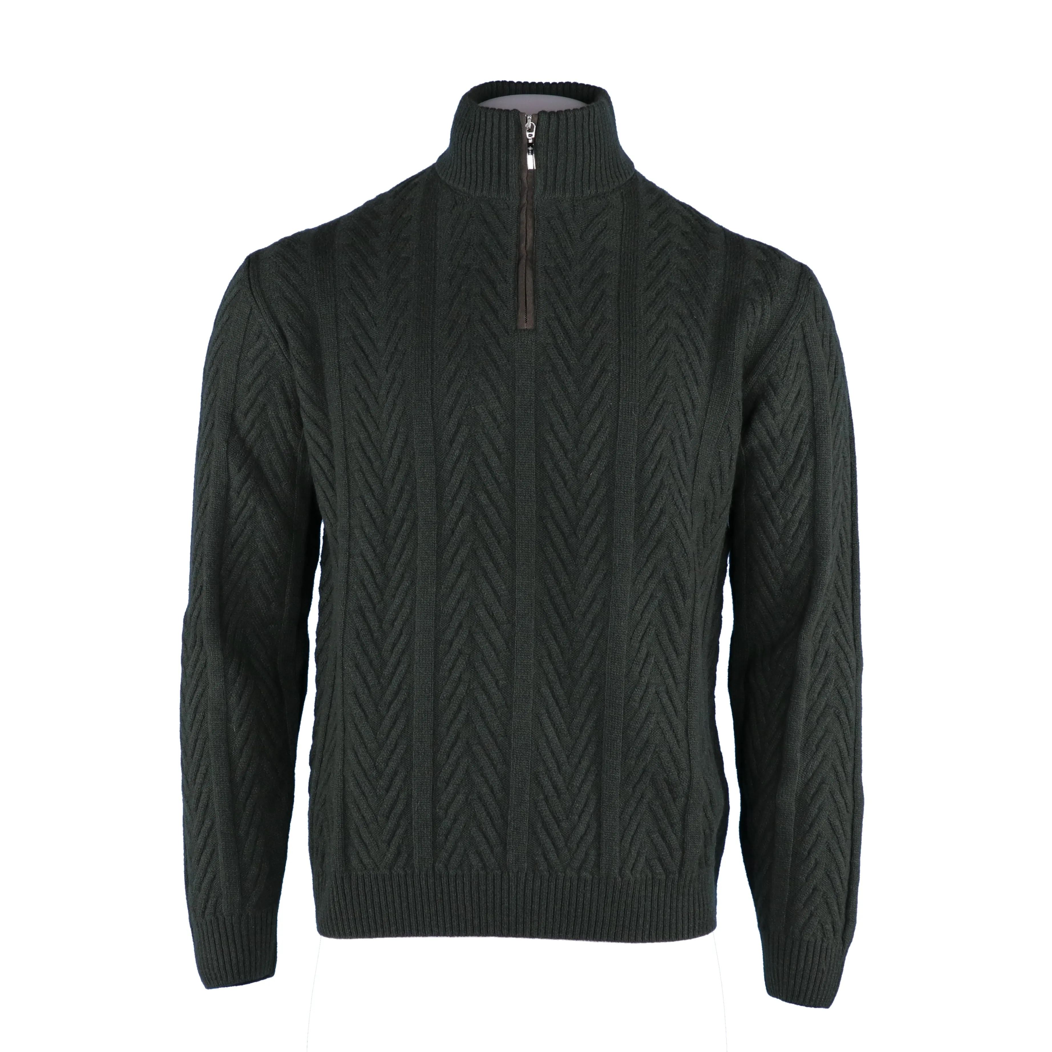 Herringbone Half Zip Wool/Cashmere in Olive