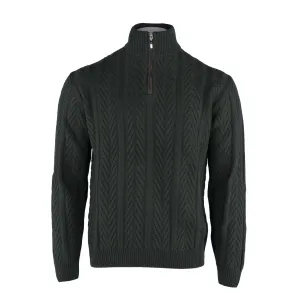 Herringbone Half Zip Wool/Cashmere in Olive