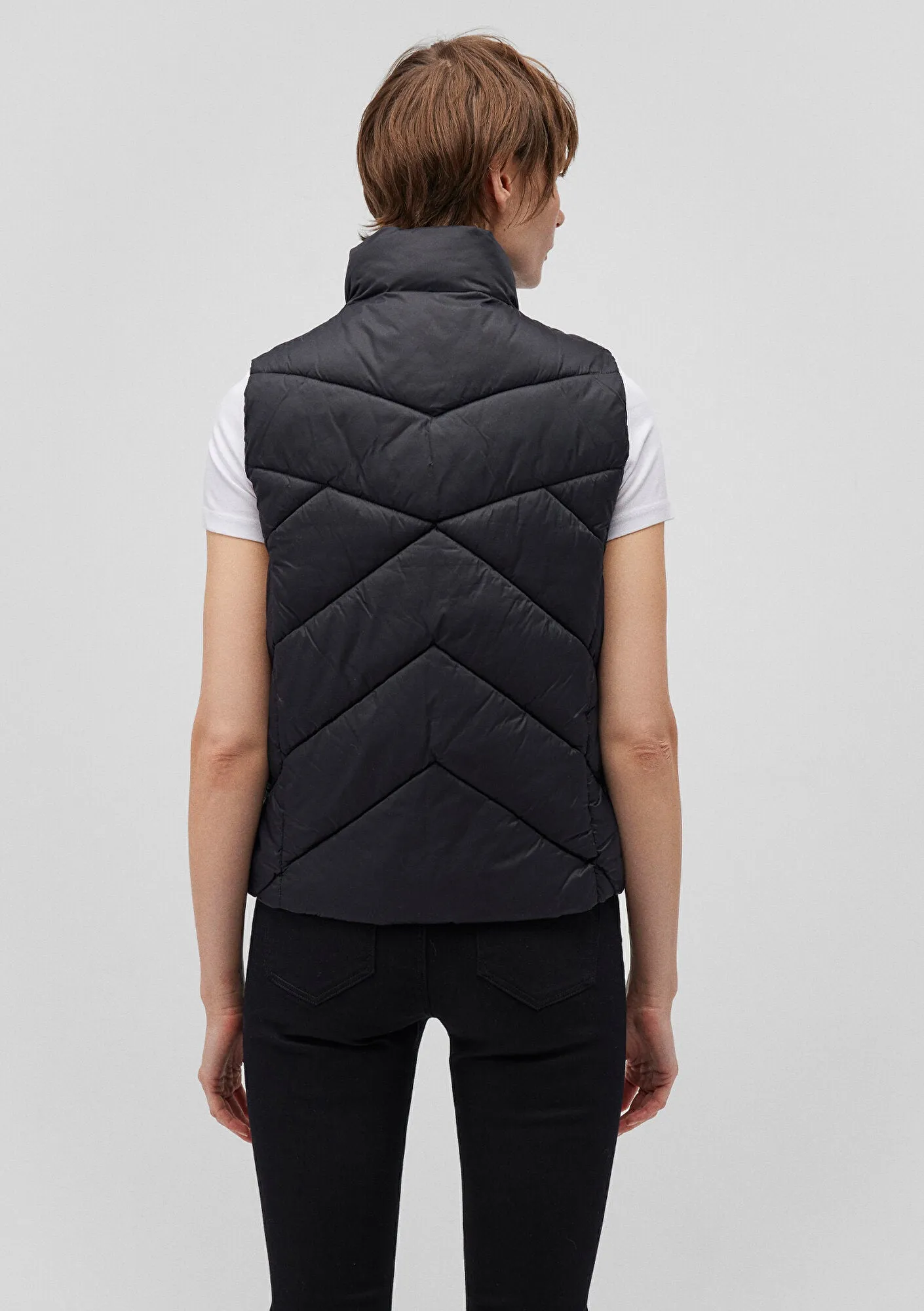 High Collar Black Puffer Vest