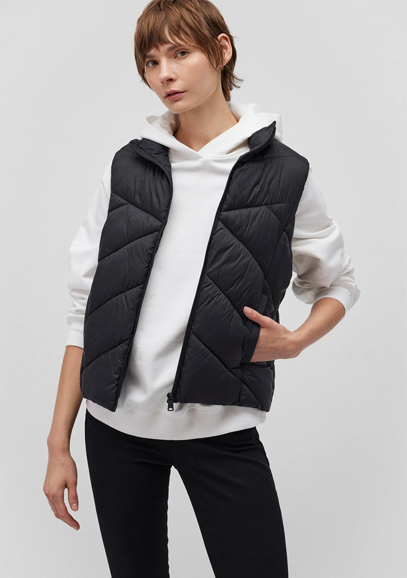 High Collar Black Puffer Vest