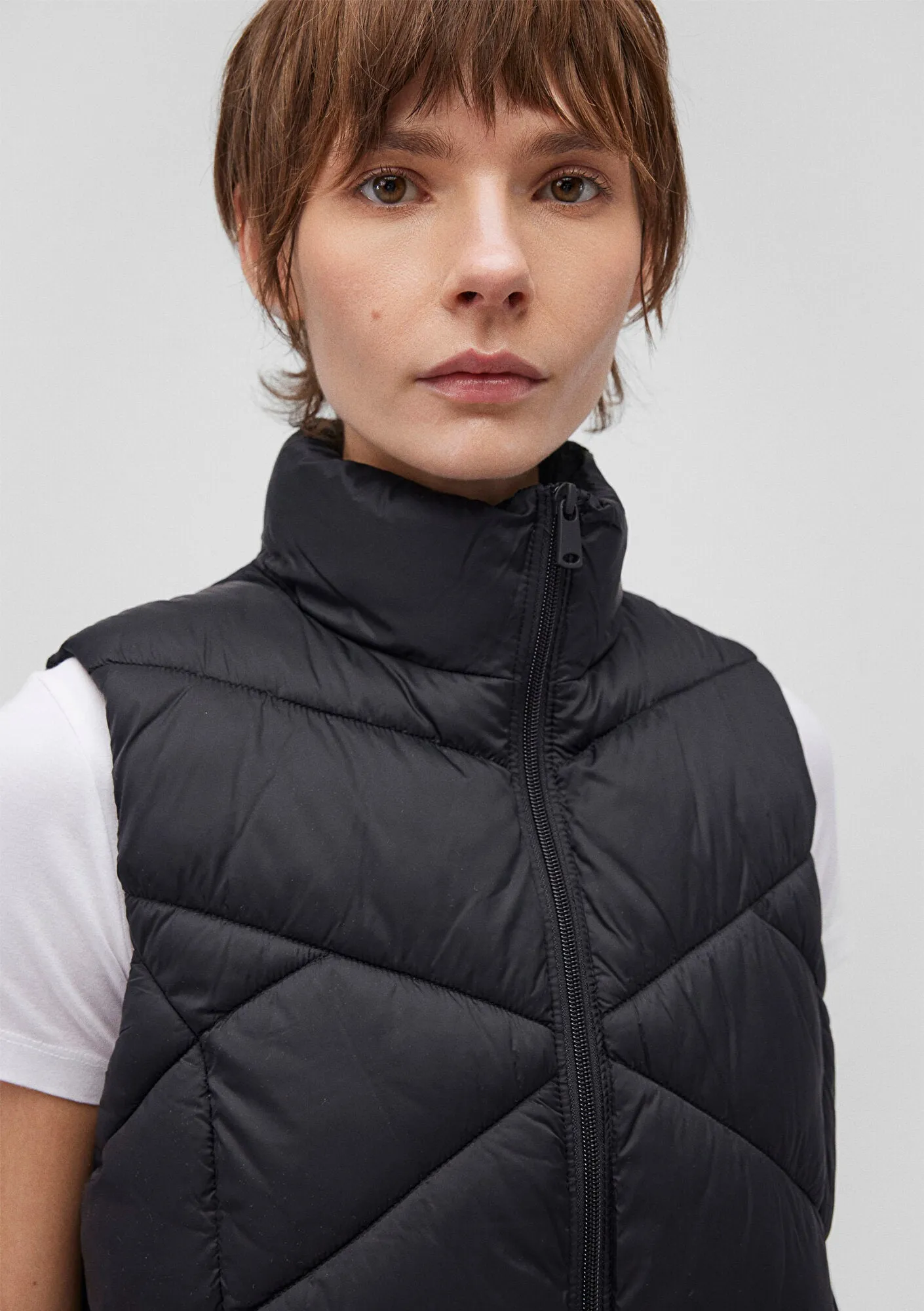 High Collar Black Puffer Vest