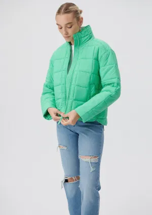 High Collar Green Puffer Jacket