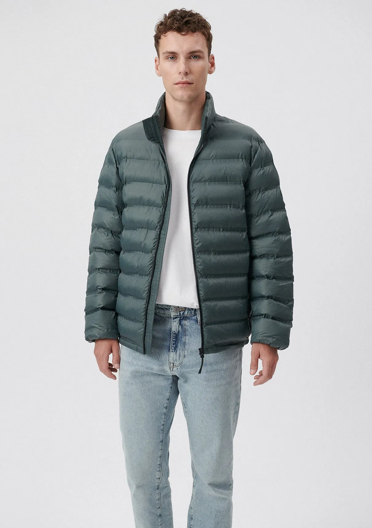 High Collar Green Puffer Jacket