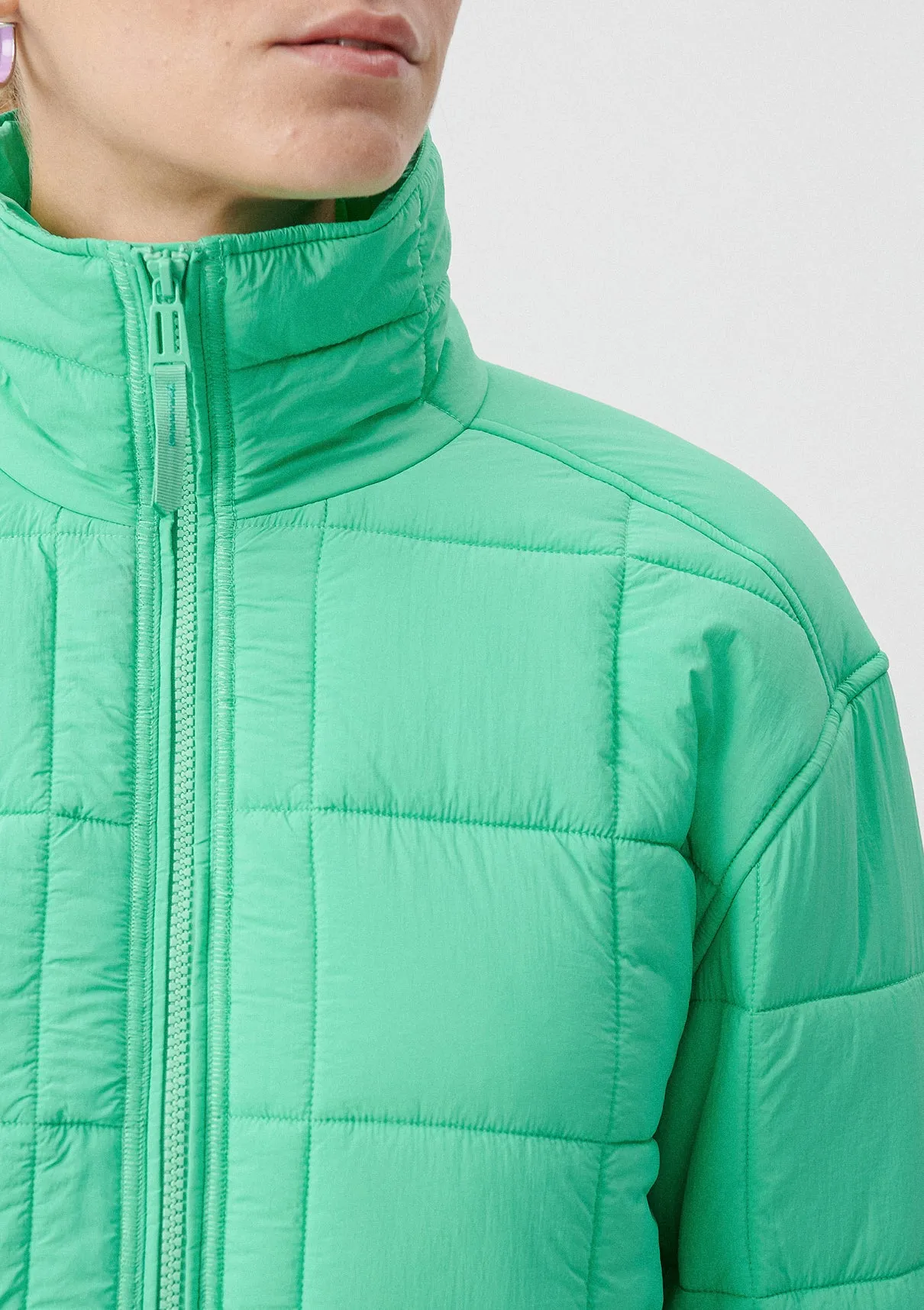 High Collar Green Puffer Jacket