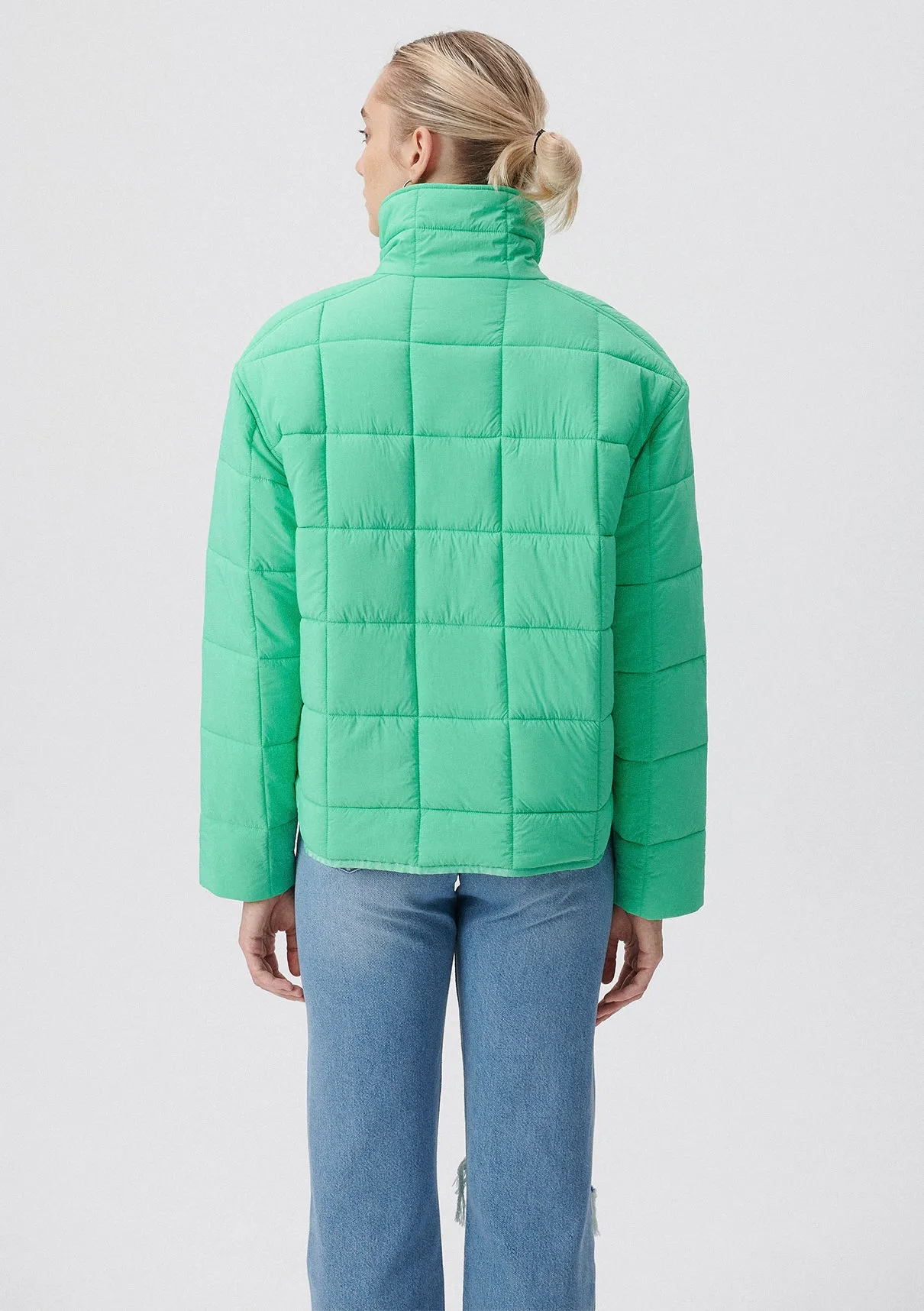 High Collar Green Puffer Jacket