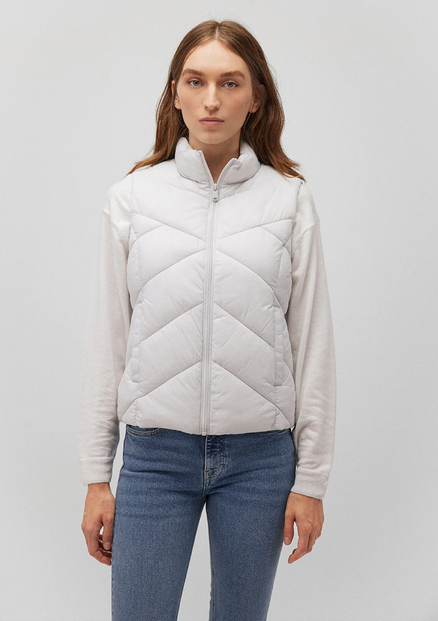 High Collar Grey Puffer Vest