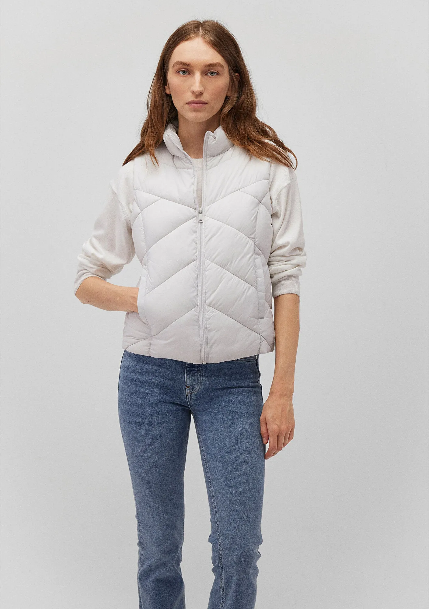 High Collar Grey Puffer Vest