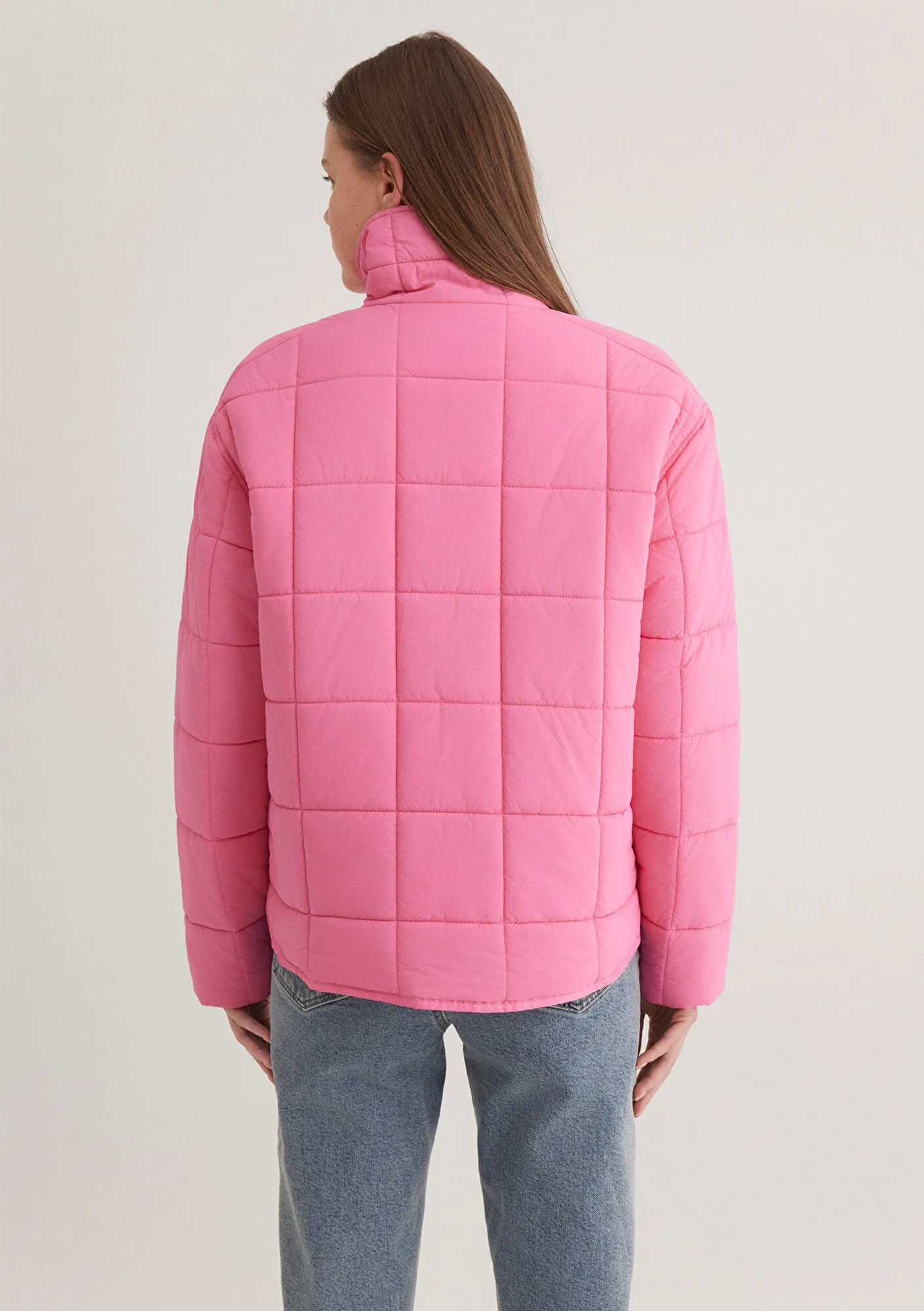 High Collar Pink Puffer Jacket