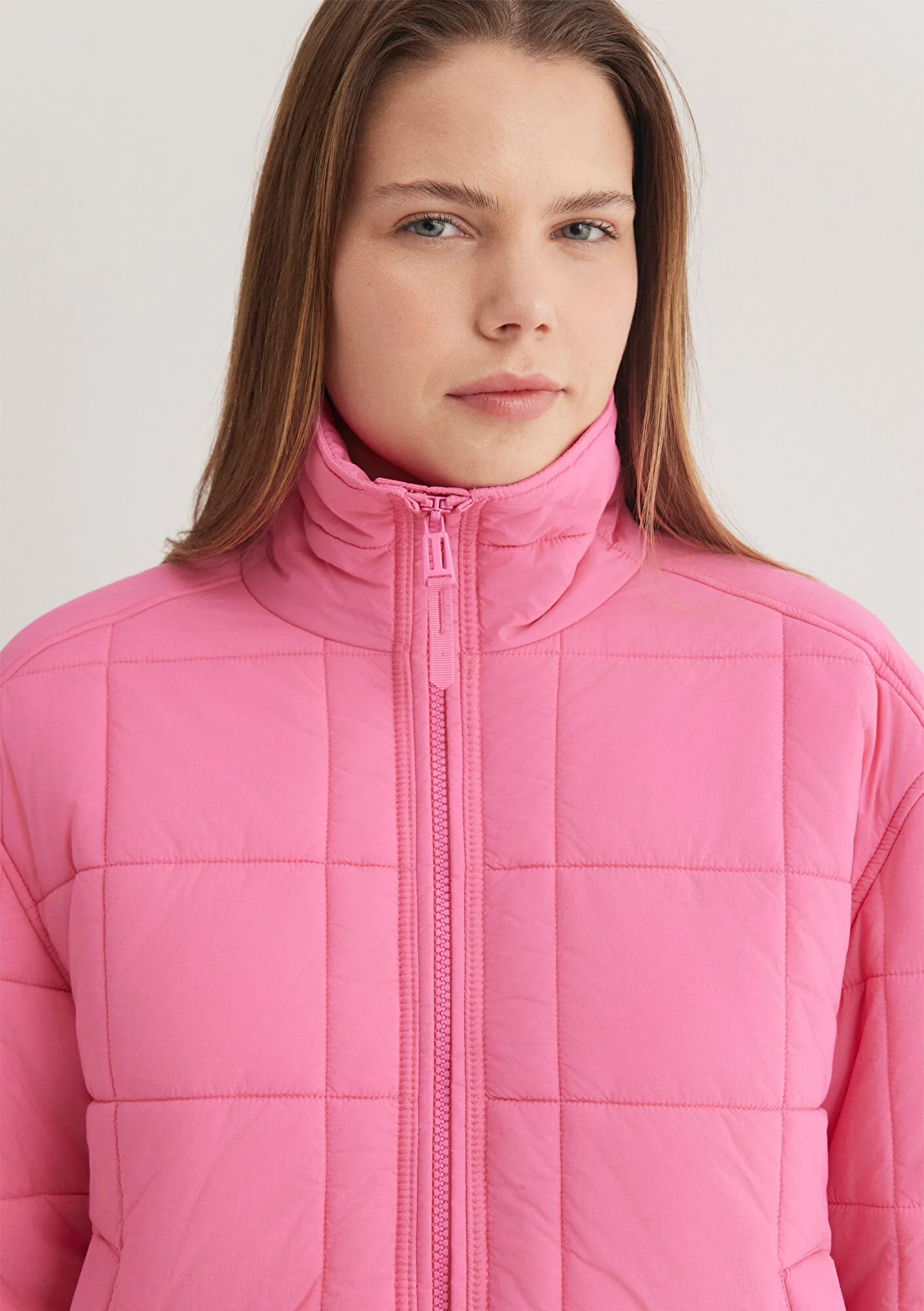 High Collar Pink Puffer Jacket