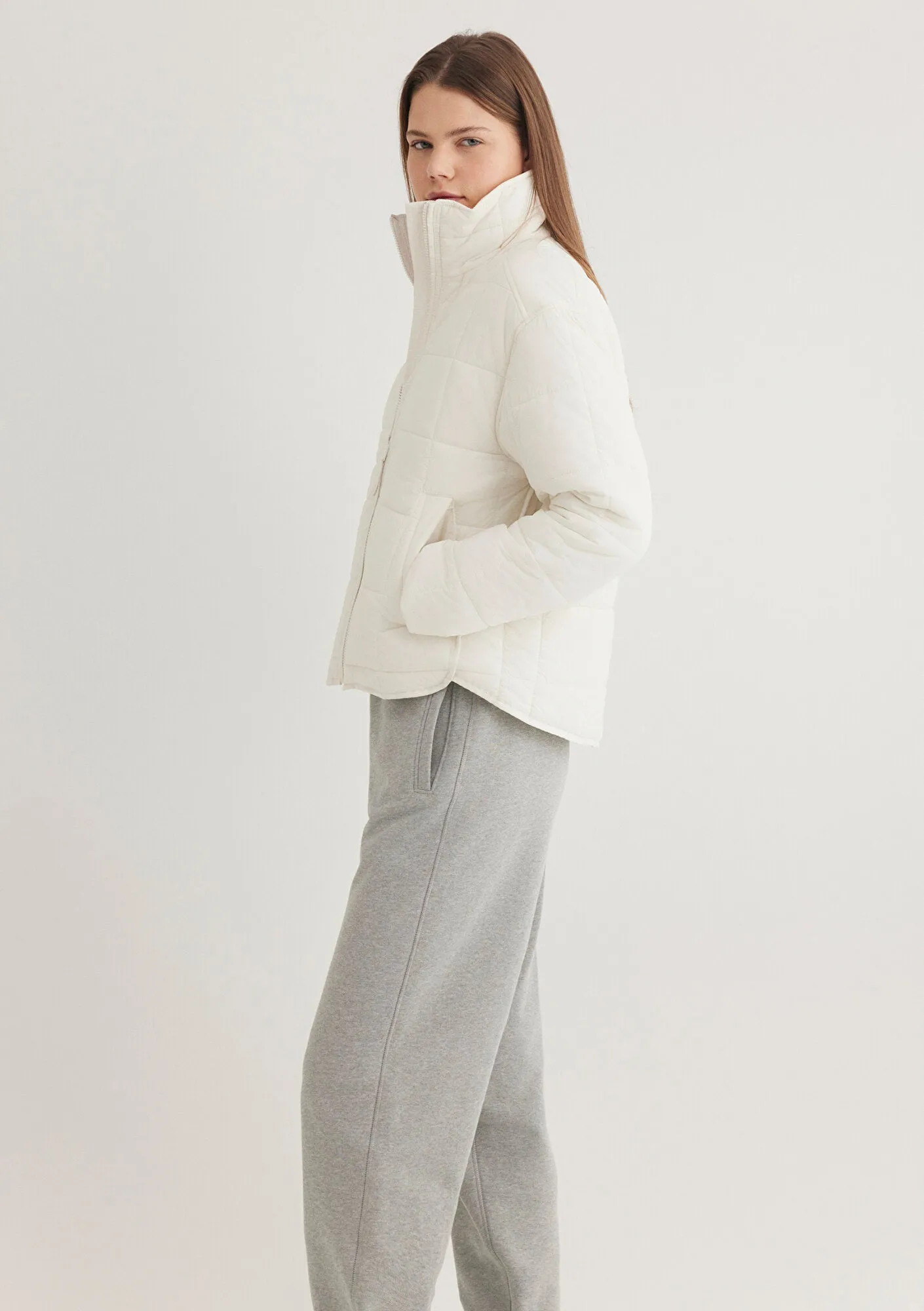 High Collar White Puffer Jacket
