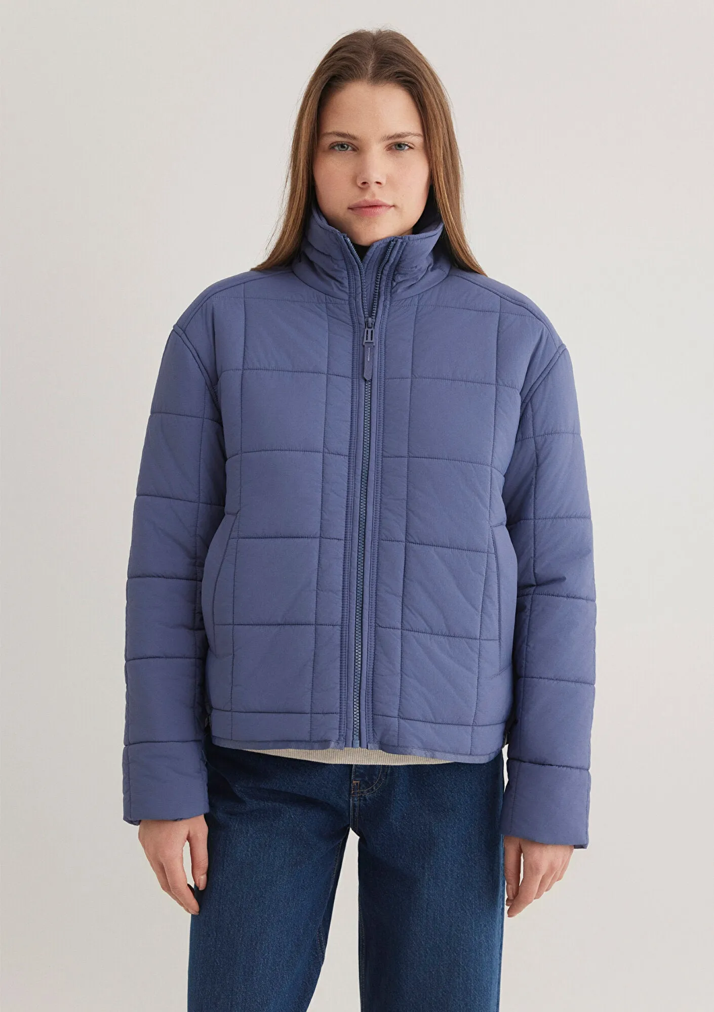 High Neck Purple Puffer Jacket