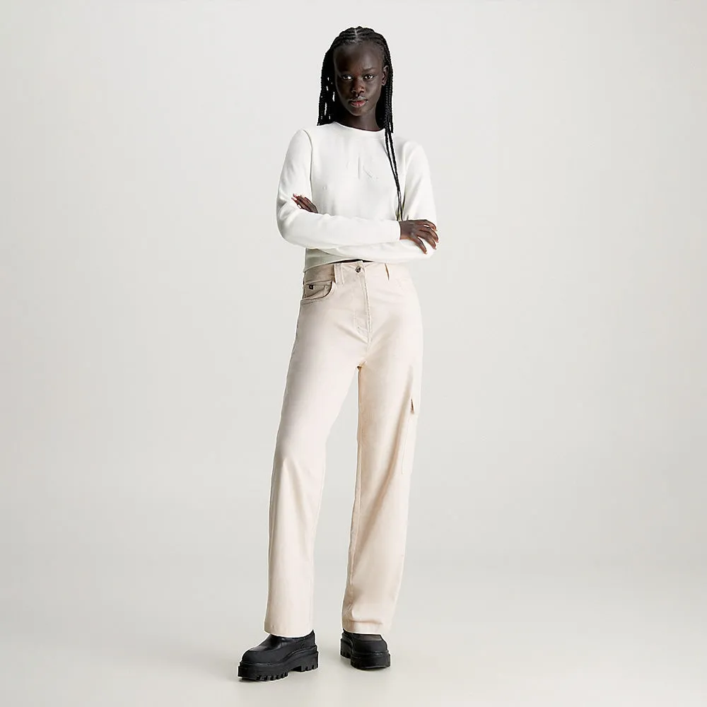 High Rise Corduroy Pants - Beige