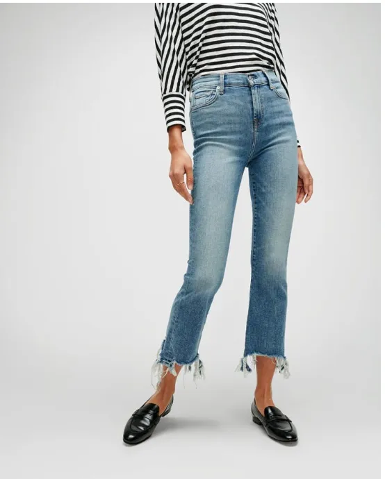 High Waist Slim Kick with Long Side Hem and Destroy