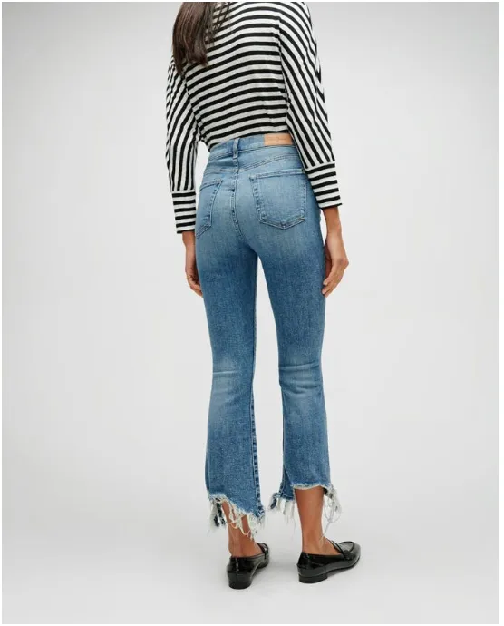 High Waist Slim Kick with Long Side Hem and Destroy