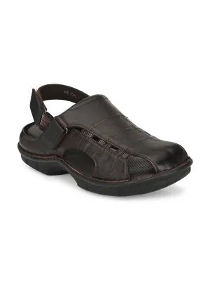 HITZ9245 Men's Brown Leather Daily Wear Velcro Sandals