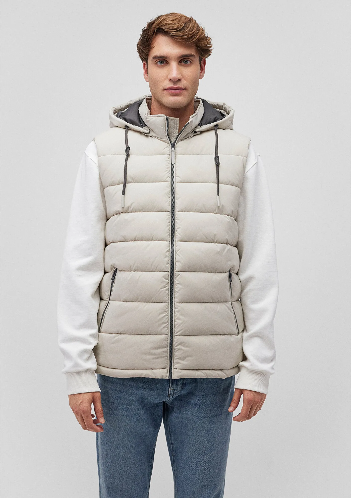 Hooded Beige Puffer Vest