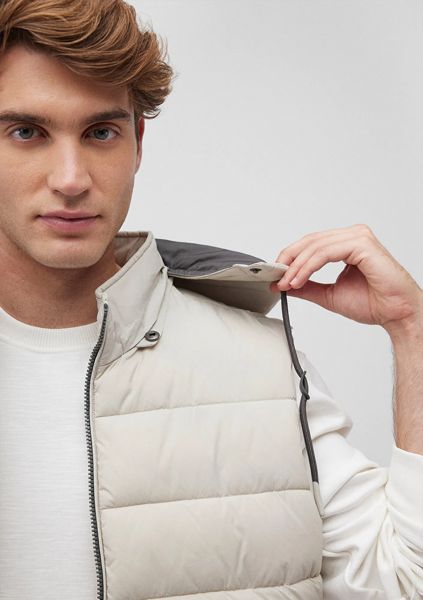 Hooded Beige Puffer Vest