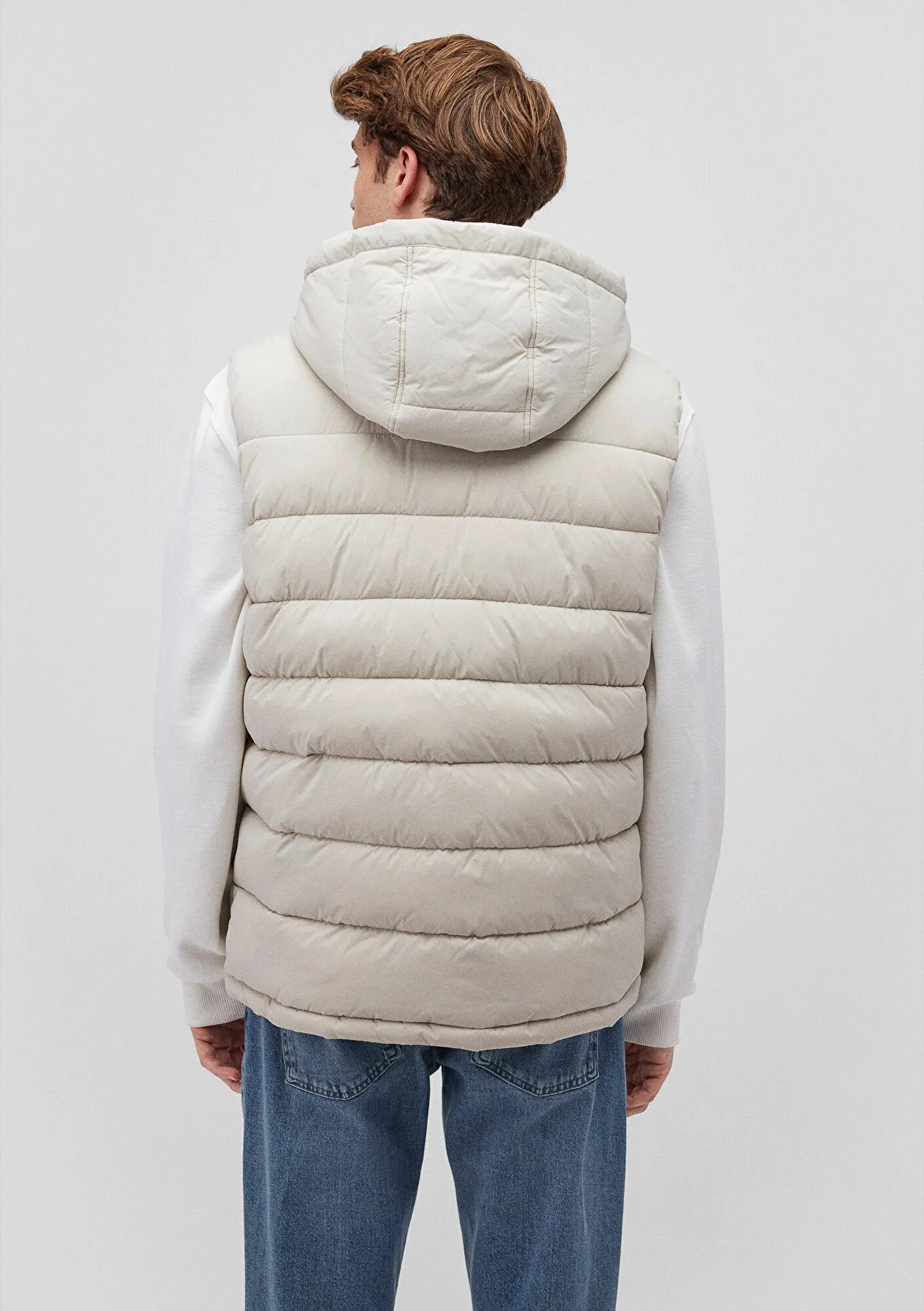 Hooded Beige Puffer Vest