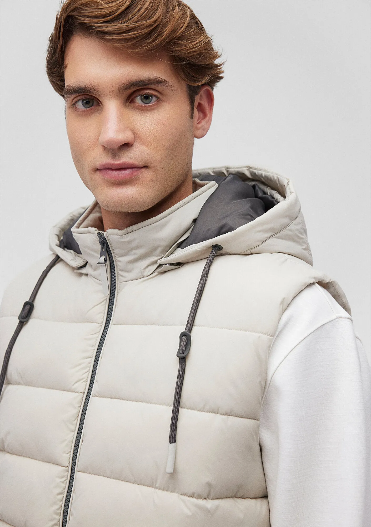 Hooded Beige Puffer Vest