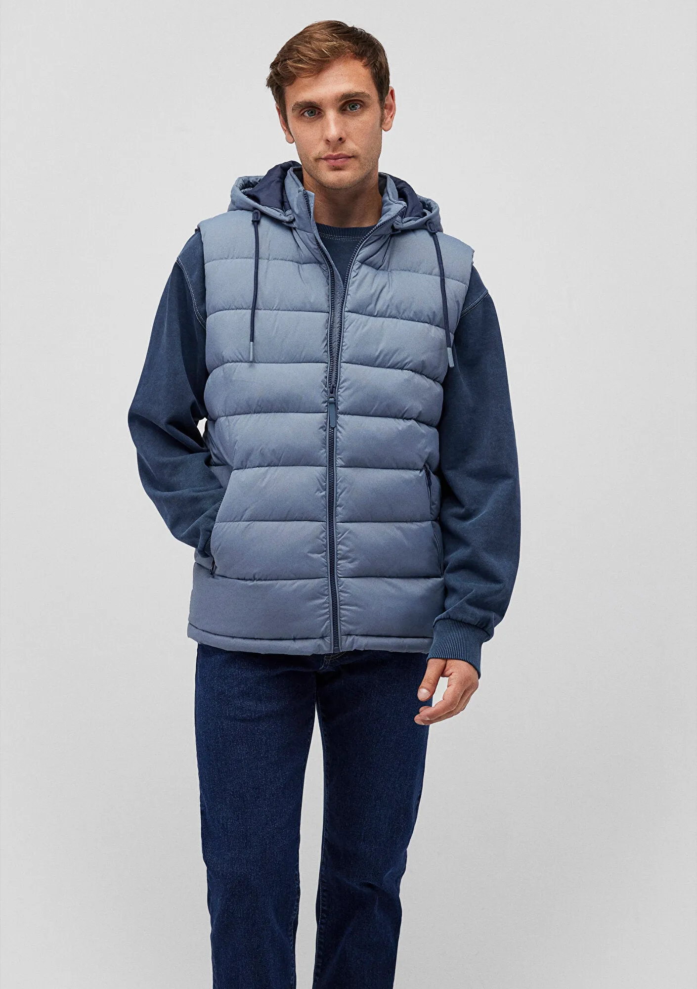 Hooded Blue Puffer Vest