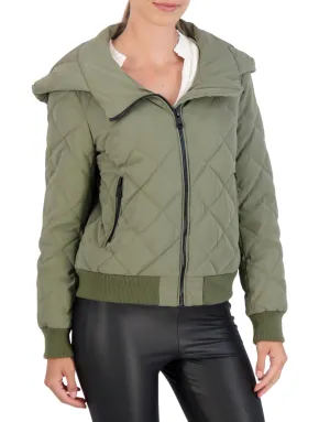 Hooded Quilted Carbon Puffer Bomber Jacket