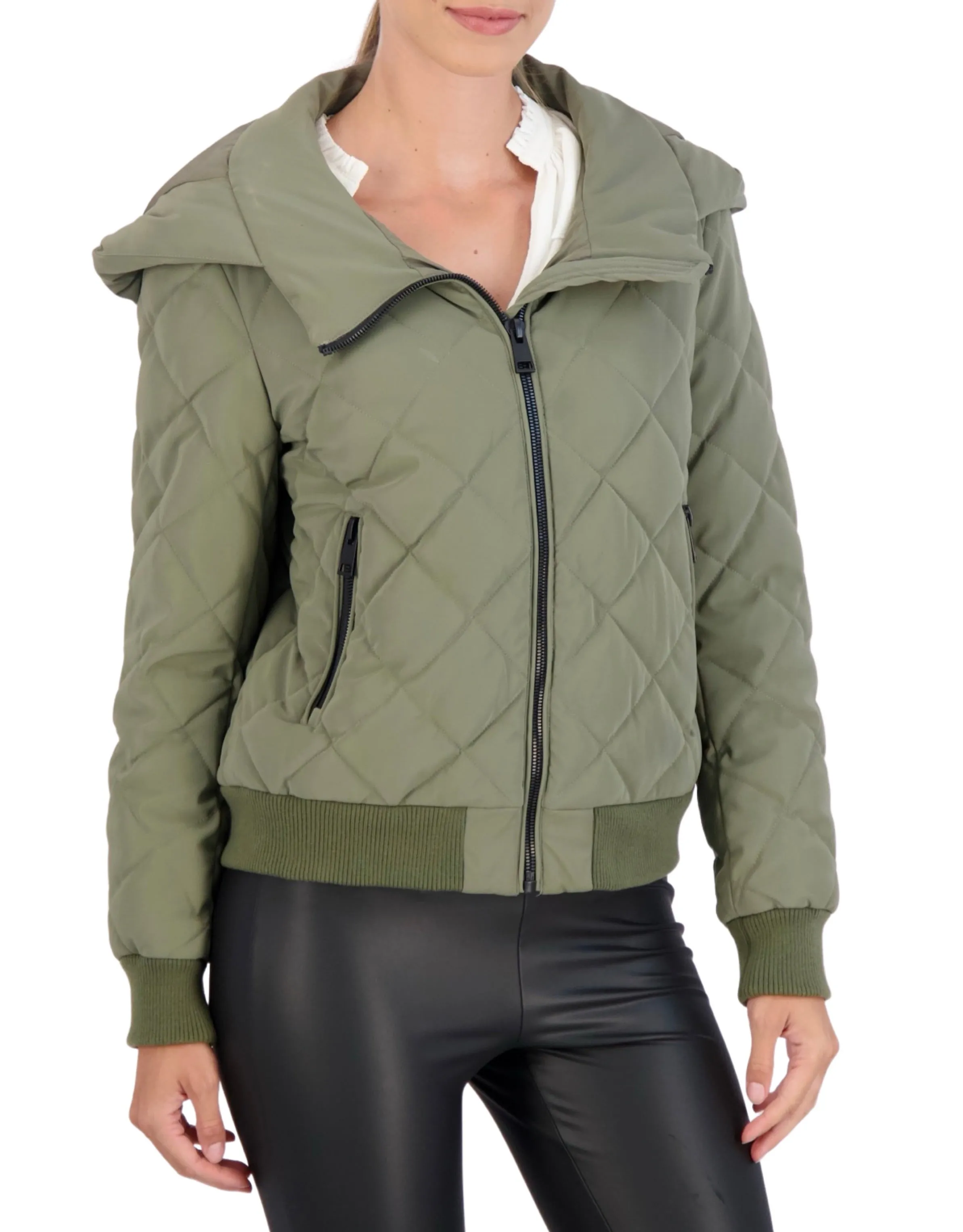Hooded Quilted Carbon Puffer Bomber Jacket