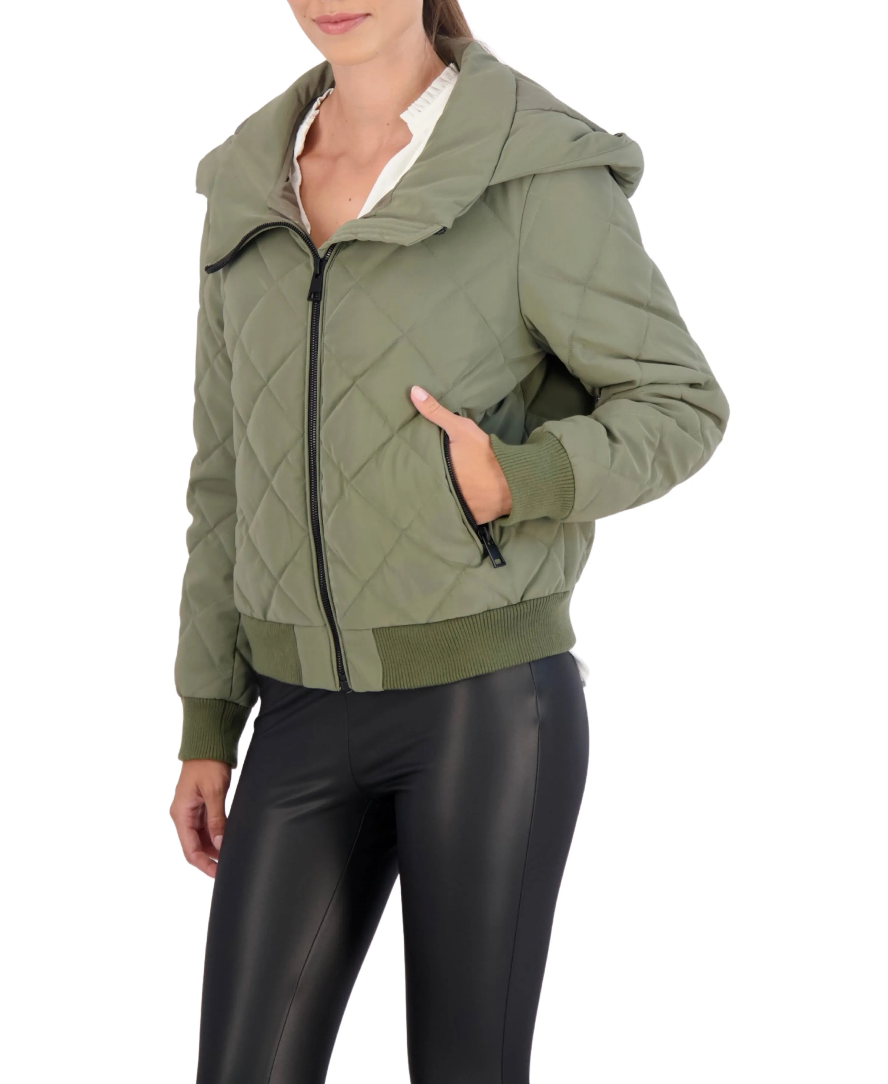 Hooded Quilted Carbon Puffer Bomber Jacket