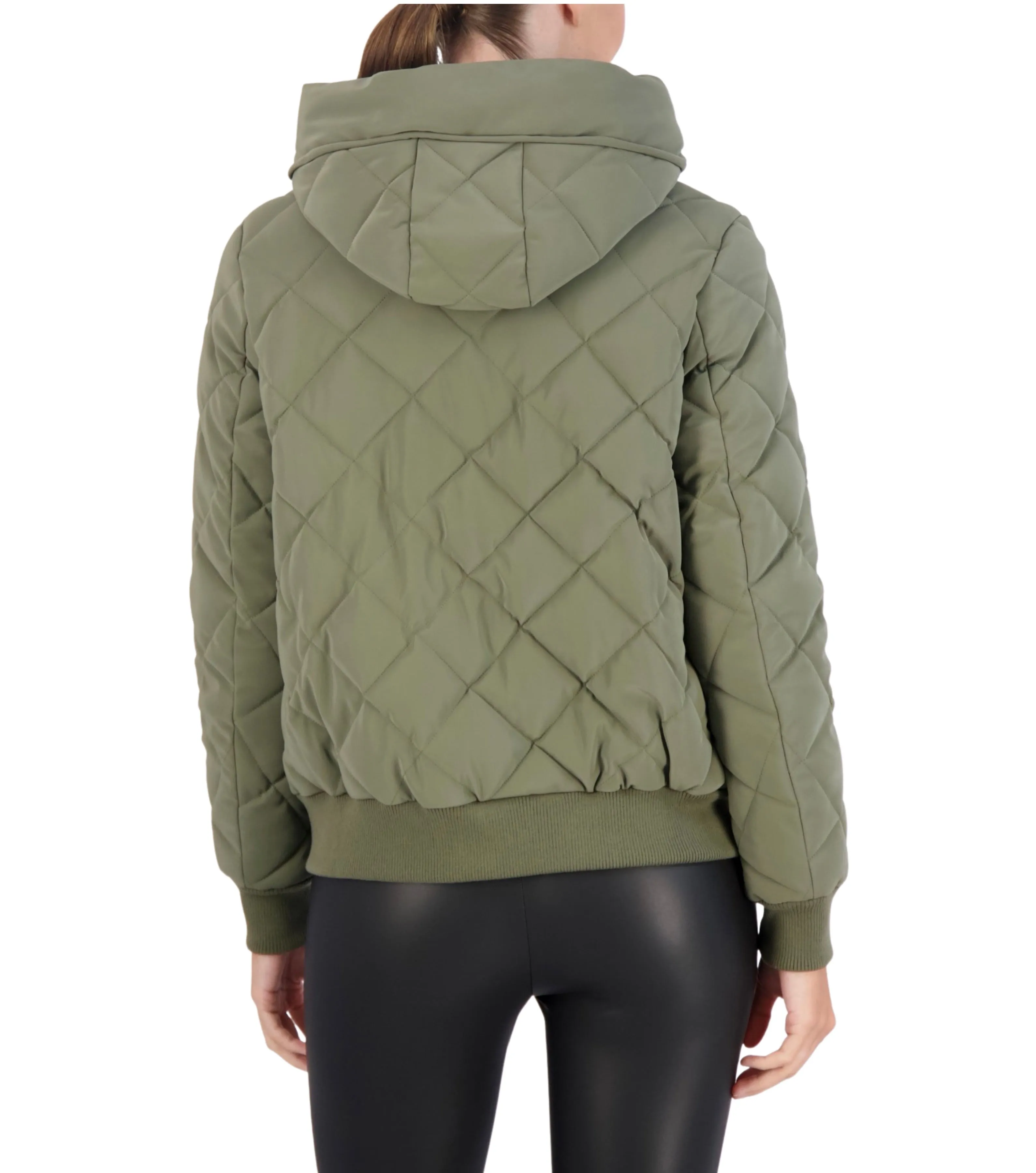 Hooded Quilted Carbon Puffer Bomber Jacket