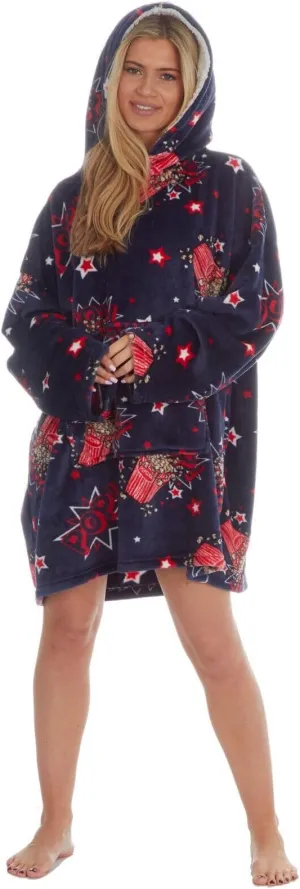 Huggable Hoodie Fleece Oversized Blanket Hoody - Blue