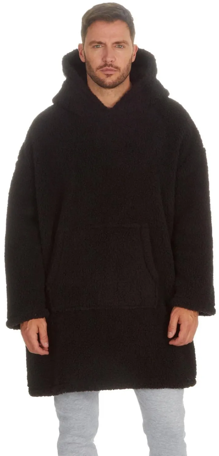 Huggable Hoodie Fleece Oversized Mens Blanket Hoody - Black