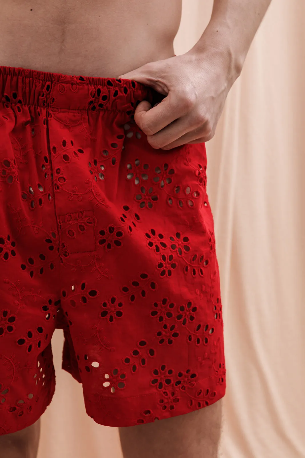Iberis Embroidered Boxer Shorts Red