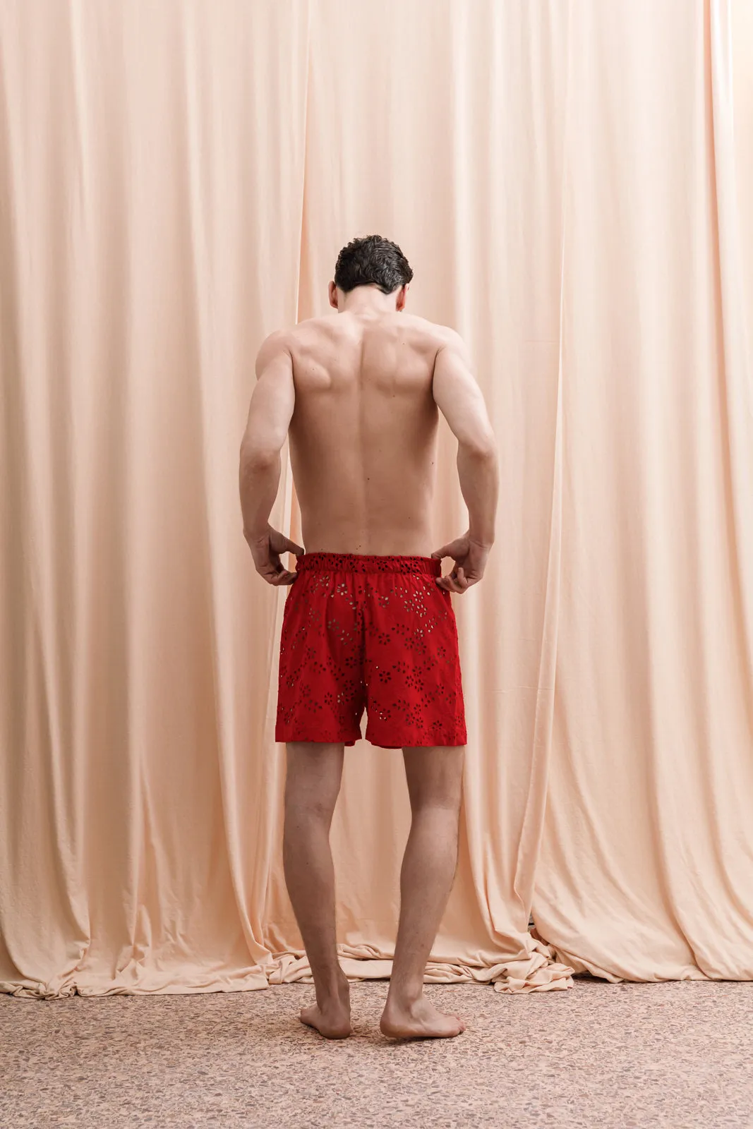 Iberis Embroidered Boxer Shorts Red