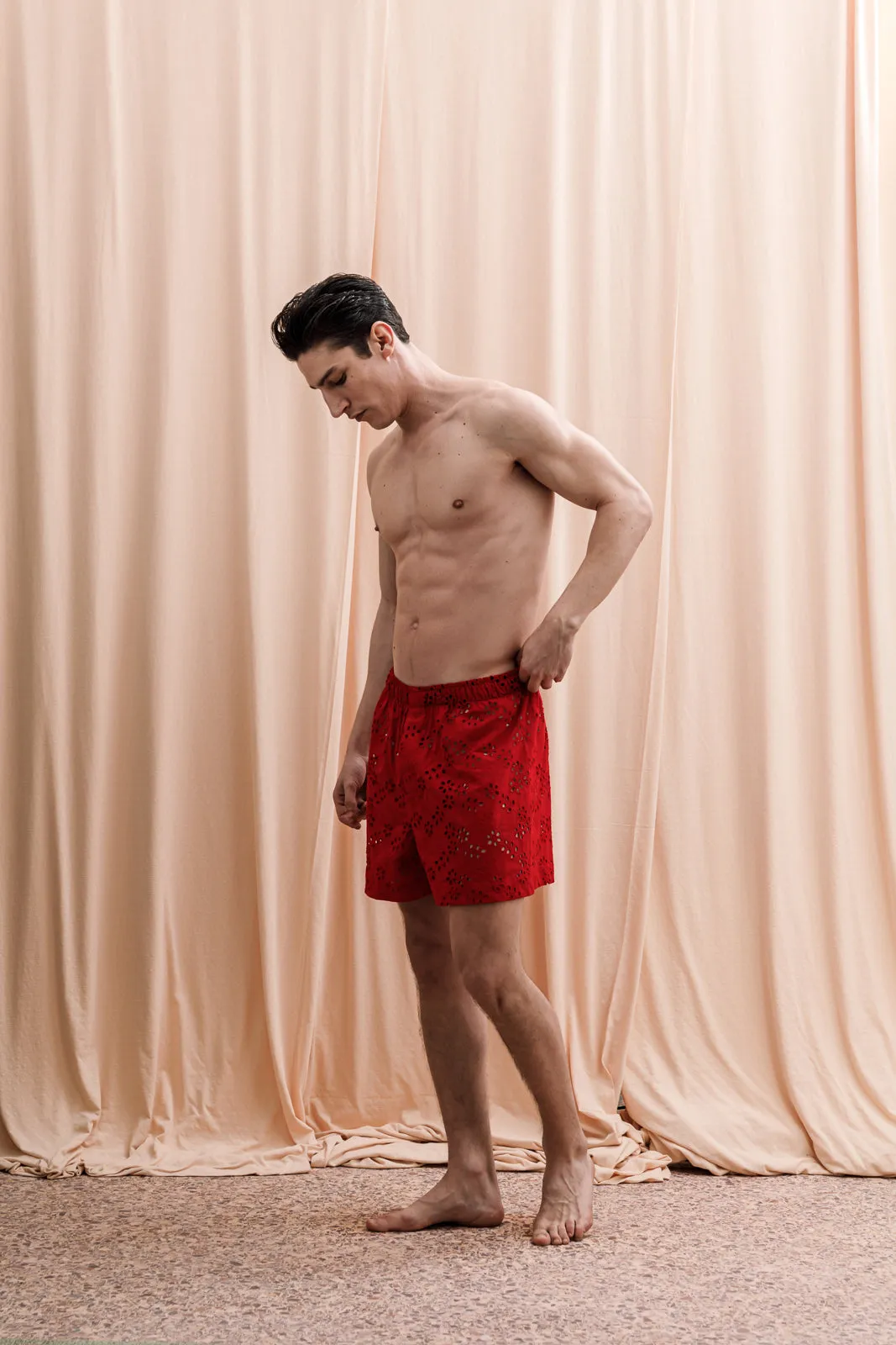Iberis Embroidered Boxer Shorts Red