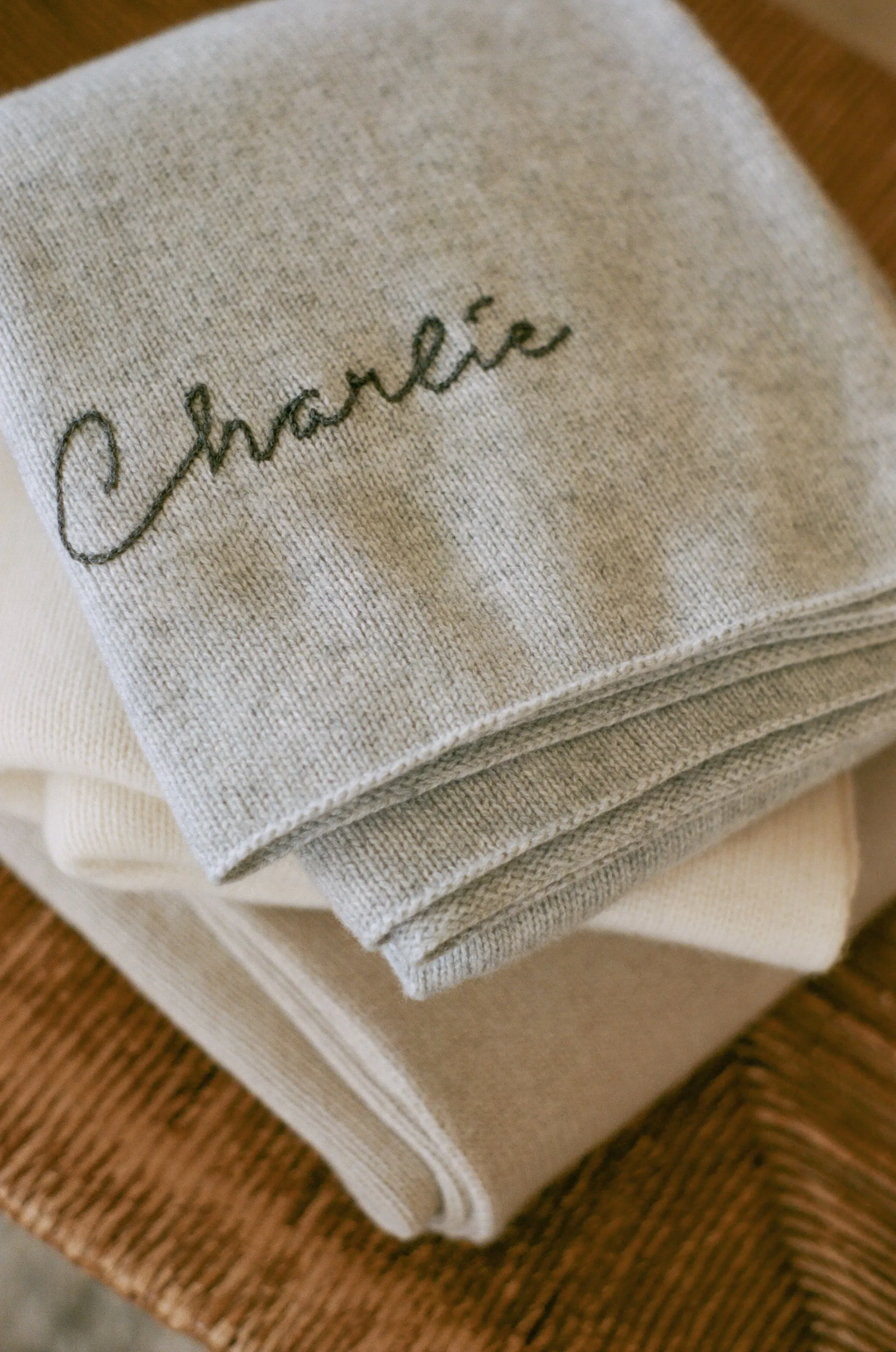 Italian Cashmere Jersey Knit Baby / Travel Blanket - Oat