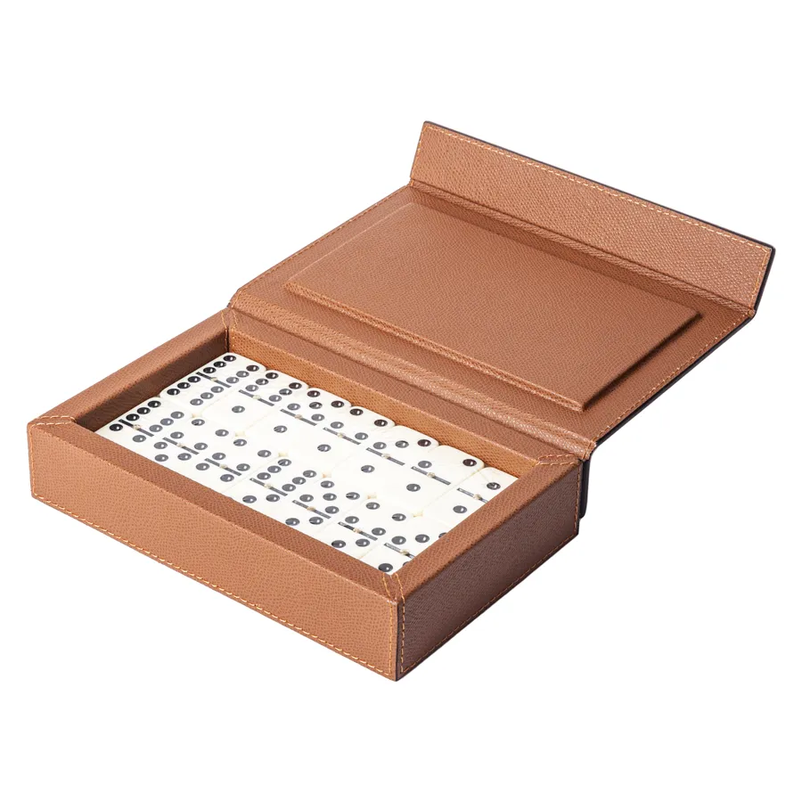 Italian Leather Domino Set by Giobagnara
