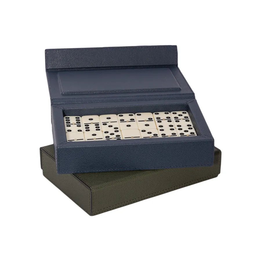 Italian Leather Domino Set by Giobagnara