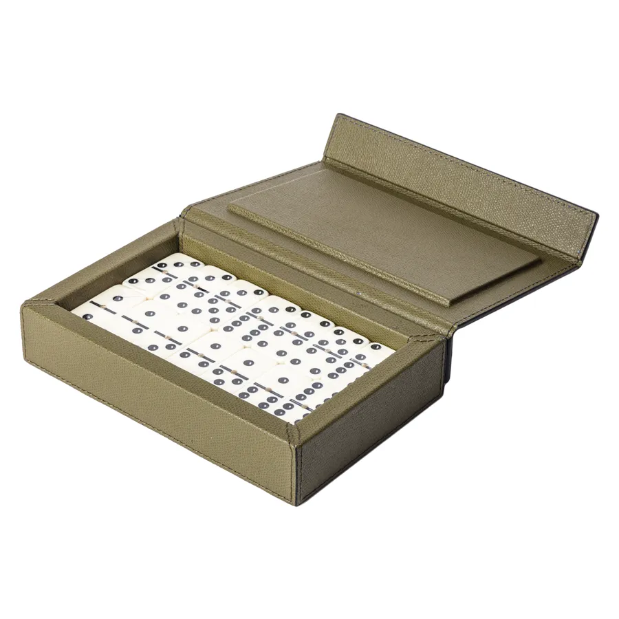 Italian Leather Domino Set by Giobagnara