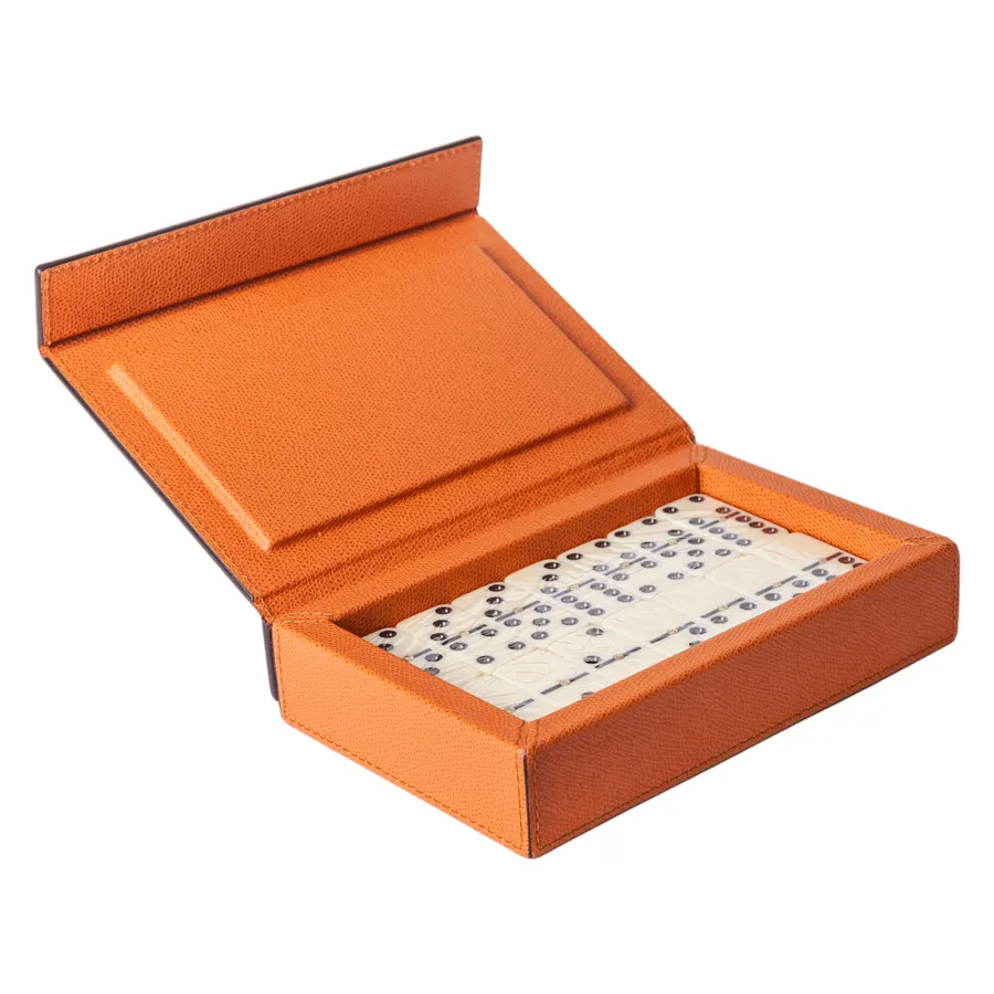 Italian Leather Domino Set by Giobagnara